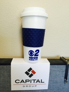 Channel 2 brought by a bag full of these spiffy reusable mugs!